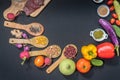 Top view Fresh meat on a cutting board with peanuts. Royalty Free Stock Photo