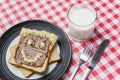 Fresh milk with chocolate bread on the table Royalty Free Stock Photo