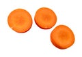 Top view of fresh orange carrot slices in set isolated on white background with clipping path Royalty Free Stock Photo