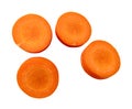 Top view of fresh orange carrot slices in set isolated on white background with clipping path Royalty Free Stock Photo