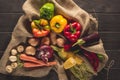 Fresh picked vegetables on sacking Royalty Free Stock Photo