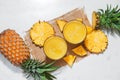 Top view of fresh pineapple juice in the glass with pineapple fr Royalty Free Stock Photo