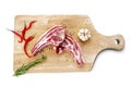 Top view of fresh raw beef ribs on cutting board