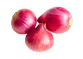 Top view of fresh red onions in stack isolated on white background with clipping path Royalty Free Stock Photo