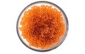 Top view, Fresh salmon roe in bowl isolated