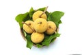 Top view fresh santol Sandoricum koetjape fruit in a Wicker basket.the famous fruit Thailand and seasonal fruit
