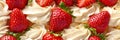 Top view of fresh strawberries and cream in a close up shot for vibrant food display
