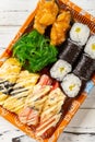 fresh sushi close up at vertical composition Royalty Free Stock Photo