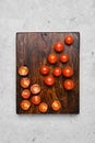 Top view of fresh tomato cherry on cutting board Royalty Free Stock Photo