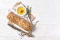 Loaf of bread with olive oil and spices Royalty Free Stock Photo
