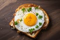 Top view of fried egg on slice of bread
