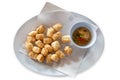 Top view of fried tofu in dice shape with sweet sauce, focus selective Royalty Free Stock Photo