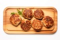 Top View, Frikadeller On A Wooden Boardon White Background