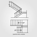 Top view and front view of a quarter space landing stair