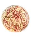 Frozen pizza in plastic wrap on white background Royalty Free Stock Photo