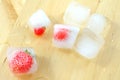 Top view of frozen strawberries in ice cubes Royalty Free Stock Photo