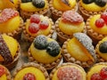 Top view of fruit, cherry tart. Minni tart. Homemade delicious dessert. Copy spac Royalty Free Stock Photo