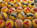 Top view of fruit, cherry tart. Minni tart. Homemade delicious dessert. Copy spac Royalty Free Stock Photo