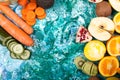 Top view of fruits, vegetables and detox juices Royalty Free Stock Photo