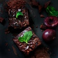 Top view of Fudge Brownie Bars on Dark Background Royalty Free Stock Photo