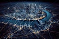 Top view of futuristic london connected with financial connections lines. Generative AI, Generative, AI Royalty Free Stock Photo