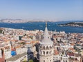 Top view of the Galata Tower in the old city of Istanbul Royalty Free Stock Photo