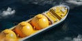 Top view of gas tanker sailing in ocean water with tanks