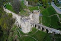 The top view on Gate Towers of Koporye fortress. Leningrad region. Russia aerial photograph Royalty Free Stock Photo