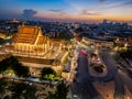 Top view of the Giant Swing and Suthat Temple at Twilight Time, Bangkok, Thailand Royalty Free Stock Photo