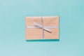 Top view of gift in box with silver ribbon Royalty Free Stock Photo