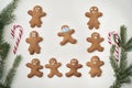 Top view of gingerbread man and one with face masks Royalty Free Stock Photo