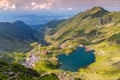 Top view of glacial Lake Balea with Transfagarasan road in most famous place of Romania Royalty Free Stock Photo