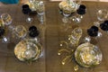 Top view of glamorous table service, luxurious glasses and plate