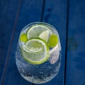 Top view of glass with cold drink with lime. Royalty Free Stock Photo