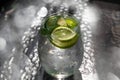 Top view of glass with cold drink with lime. Royalty Free Stock Photo