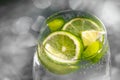 Top view of glass with cold drink with lime. Royalty Free Stock Photo