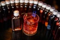 Top view on glass with spicy negroni cocktail. Royalty Free Stock Photo