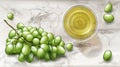 Top view glass with white wine and grapes banner