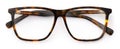 Top view glasses isolated on white background, brown plastic unisex spectacle with leopard-print temples