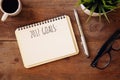 Top view 2017 goals list with notebook, cup of coffee Royalty Free Stock Photo