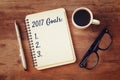 Top view 2017 goals list with notebook, cup of coffee Royalty Free Stock Photo