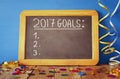 Top view 2017 goals list written on blackboard