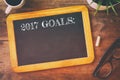 Top view 2017 goals list written on blackboard Royalty Free Stock Photo