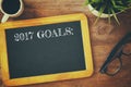 Top view 2017 goals list written on blackboard Royalty Free Stock Photo