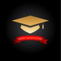 Top view of Gold Graduation hat with laurel and a red ribbon Royalty Free Stock Photo