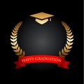 Top view of Gold Graduation hat with laurel and a red ribbon Royalty Free Stock Photo