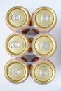 Top view of a golden can six pack of beer