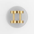 Top view golden dumbbells icon. 3d rendering gray round key button, interface ui ux element Royalty Free Stock Photo