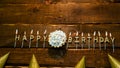 Top view golden letters happy birthday candles, cake background with happy birthday candles for any age copy space Royalty Free Stock Photo
