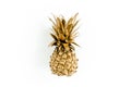 Top view golden pineapple isolated on white background. Food concept. Template blog social media. Minimal style. flat